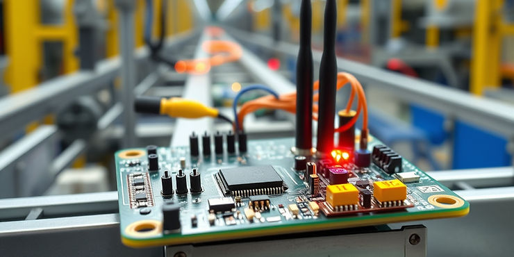 IoT-ready PCB assembly with wireless connectivity and sensor integration for industrial systems.