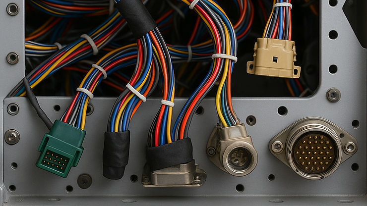 Aircraft cockpit wire harness installed behind avionics panel